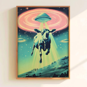 Affiche rétro drôle d'OVNI Art d'enlèvement d'OVNI