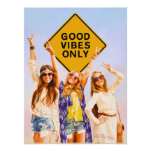 Affiche Rétro Hippie Bonnes Vibrations Uniquement