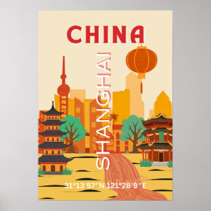 Affiche Rétro Voyage Chine Shanghai