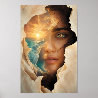 Affiche Rêverie de la mer dorée à travers ses yeux