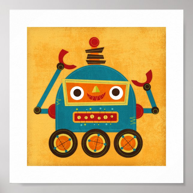 Affiche Robot colorée Retro Imprimer (Devant)