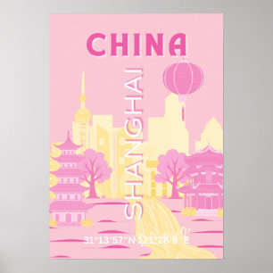 Affiche rose de voyage à Shanghai Chine