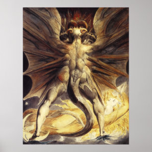 Affiche rouge de dragon de William Blake