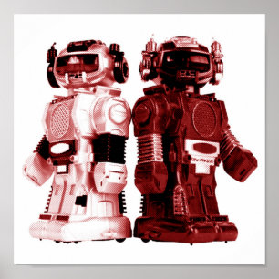 affiche rouge de robots