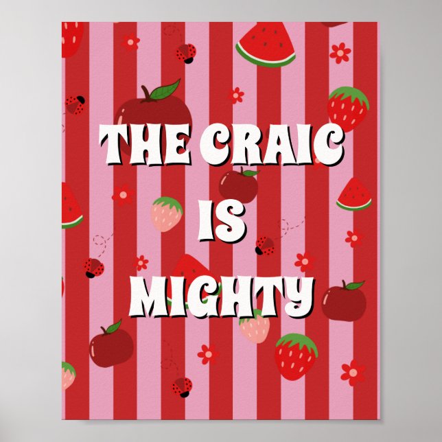 Affiche rouge et rose irlandais Le craic est puiss (Devant)