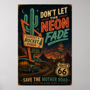 Affiche Route 66 Neon Diner Americana Road Trip Nu