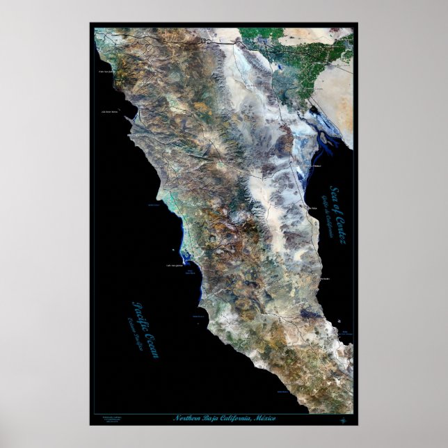 Affiche satellite du nord de la Basse Californie,  (Devant)