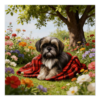 Affiche Shih Tzu dans le jardin