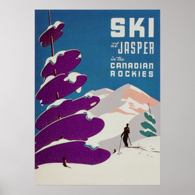 Affiche Ski Vintage Rétro Jasper Canada (Devant)