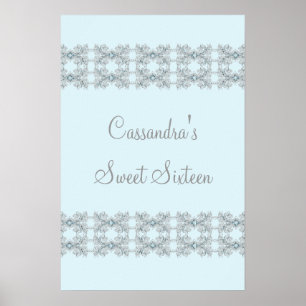Affiche Sweet Sixteen Broderie de Cristal Bleu