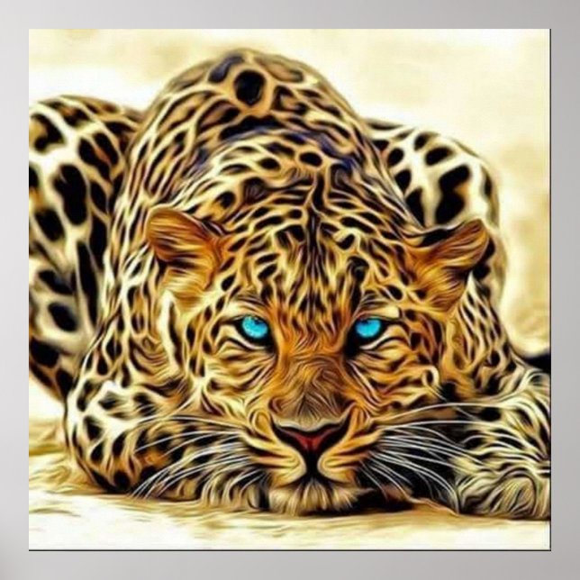 Affiche tendance Léopard Yeux Bleus (Devant)