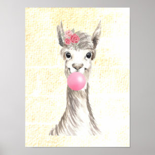 Affiche texturée à l'aquarelle du lama soufflant u