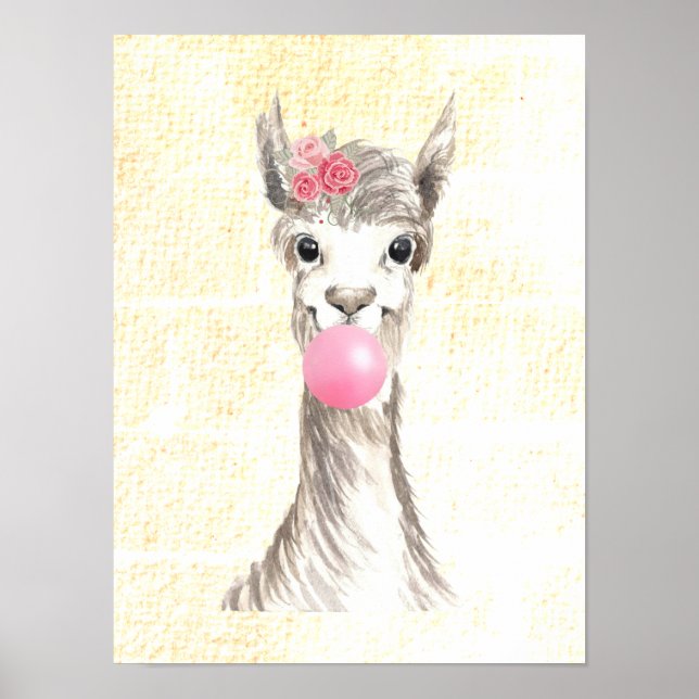Affiche texturée de lama à l'aquarelle soufflant u (Devant)