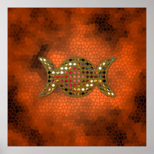 Affiche triple en verre souillé de bijou de déesse