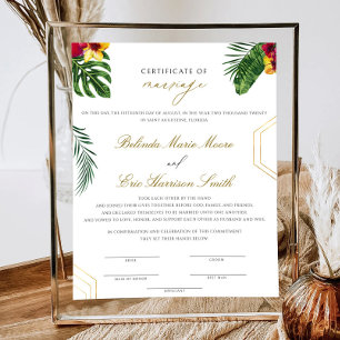 Affiche Tropicale Du Certificat De Mariage