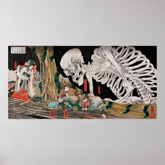 Affiche Ukiyo-e de Spectre de Squelette Vintage