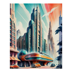 Affiche urbaine futuriste Art déco.
