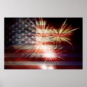 Affiche USA Flag avec Fireworks