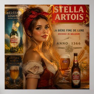 Affiche Vintage Belgian Lager Tavern Glow