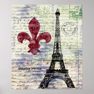 Affiche vintage d'art de la France de Tour Eiffel
