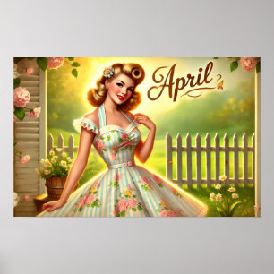 Affiche vintage d'avril Pin-Up de jardin printanie