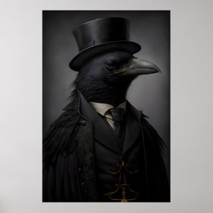 Affiche vintage de corbeau gothique, impression d'