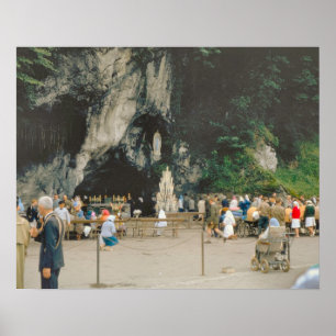 Affiche vintage de la grotte de Lourdes