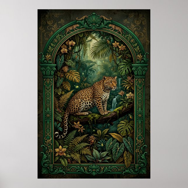 Affiche vintage de léopard tropical (Devant)