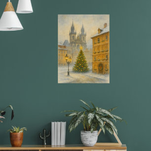 Affiche vintage de Noël à Prague • Vieille ville r