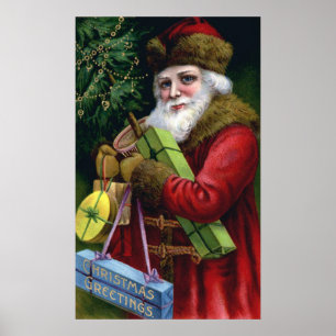 Affiche vintage de Noël du père noël de Vieux