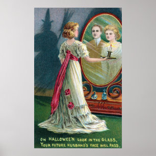 Affiche vintage de partie de sorcière et de femme