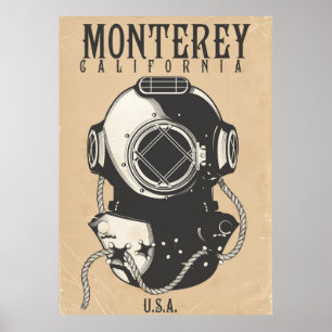 Affiche vintage de plongée à Monterey Californie É