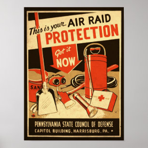 Affiche vintage de raid aérien à partir de 1943