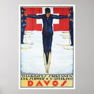 Affiche vintage de ski à Davos en Suisse