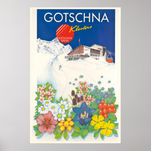 Affiche vintage de ski Gotschna Klosters Suisse