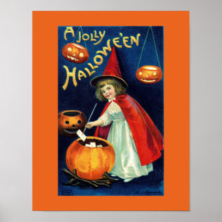 Affiche vintage de sorcière Halloween Jolly Girl