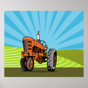 affiche vintage de tracteur de ferme