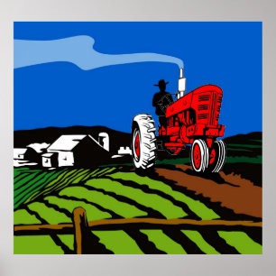 affiche vintage de tracteur de ferme