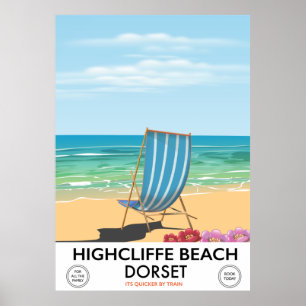Affiche vintage de train de Highcliffe Beach, Dors