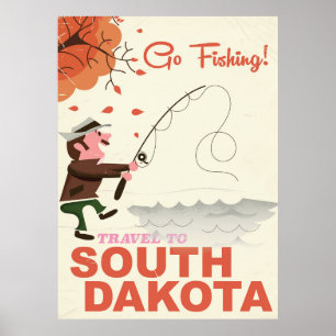 Affiche vintage de vacances de pêche du Dakota du