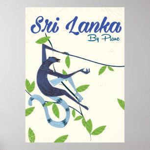 Affiche vintage de vacances de singe du Sri Lanka