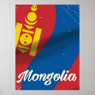 Affiche vintage de voyage de style de la Mongolie