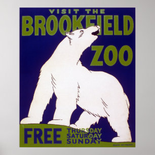 Affiche vintage de WPA d'ours blanc de zoo de