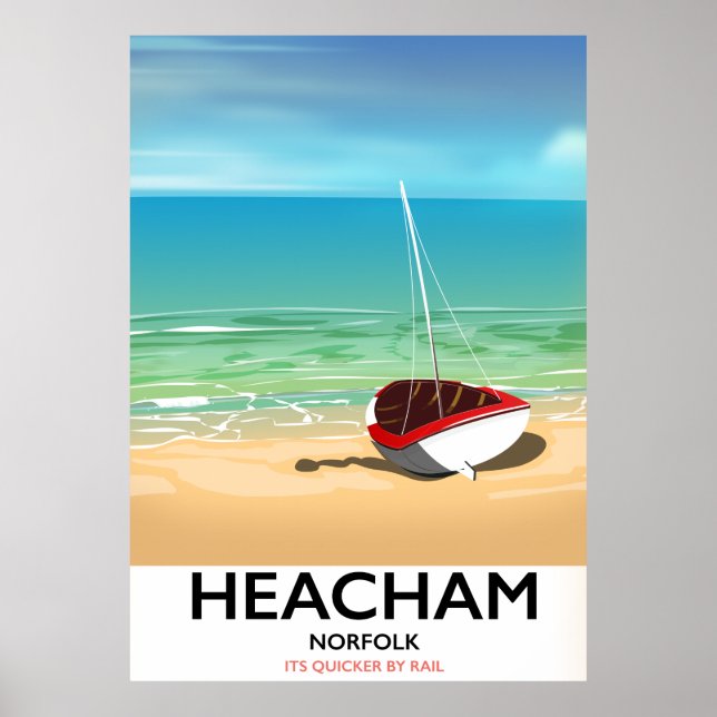 Affiche vintage en bord de mer Heacham Norfolk (Devant)