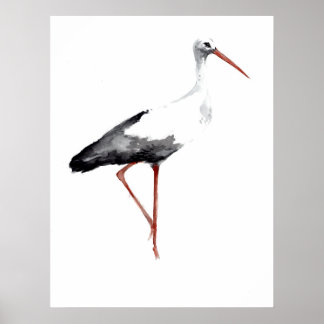 affiche vintage en cigogne avec aquarelle en cigog