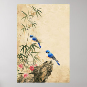 Affiche vintage japonaise Fleur Oiseau