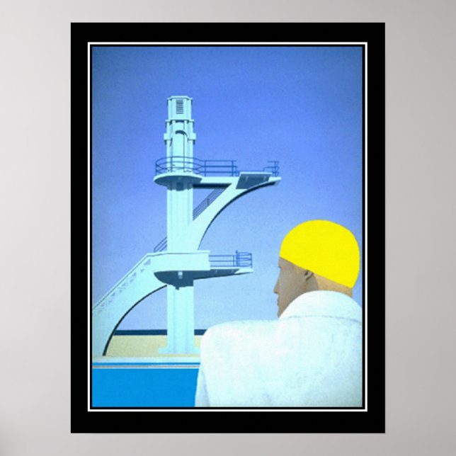 Affiche vintage plongeur nageur (Devant)