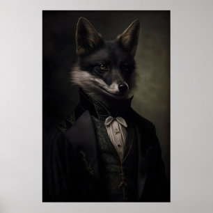 Affiche Vintage Renard Noir Gothique, Impression d