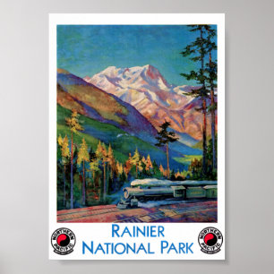 Affiche vintage restaurée du parc national Rainier