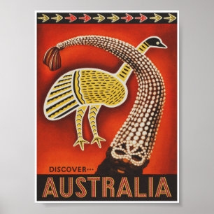 Affiche Vintage voyage australienne avec Emu